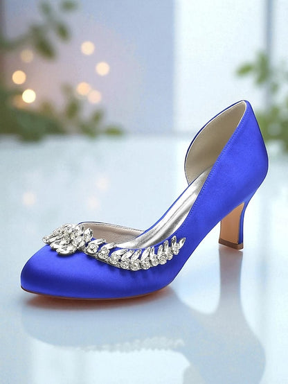 Silver Toe Satin Kitten Heels Low Round Heel Women's -
