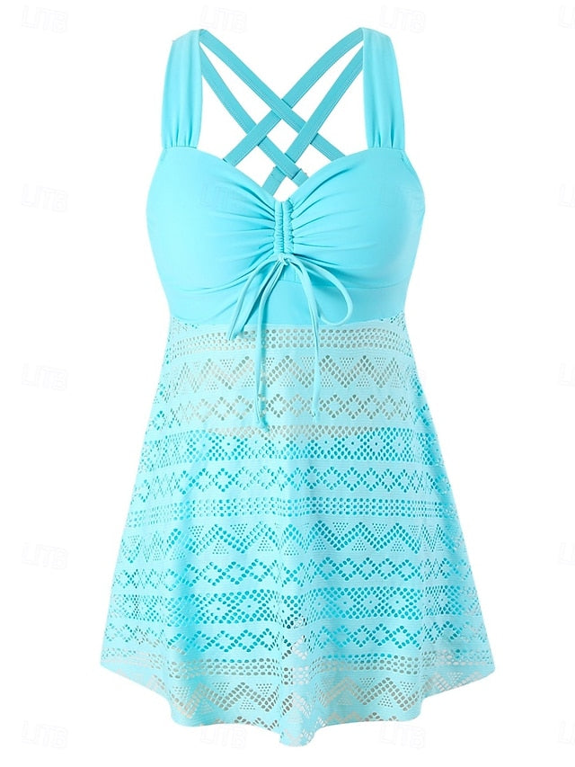 Women's Tankini 2 Piece Swimsuit Dress Shorts Tummy Control