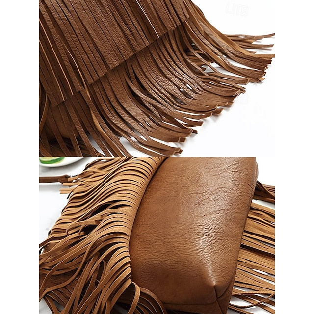 - Women's Leather Bag Faux Fringe Bohemian Crossbody