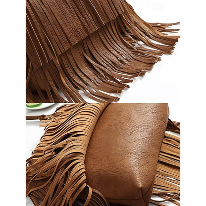 - Women's Leather Bag Faux Fringe Bohemian Crossbody