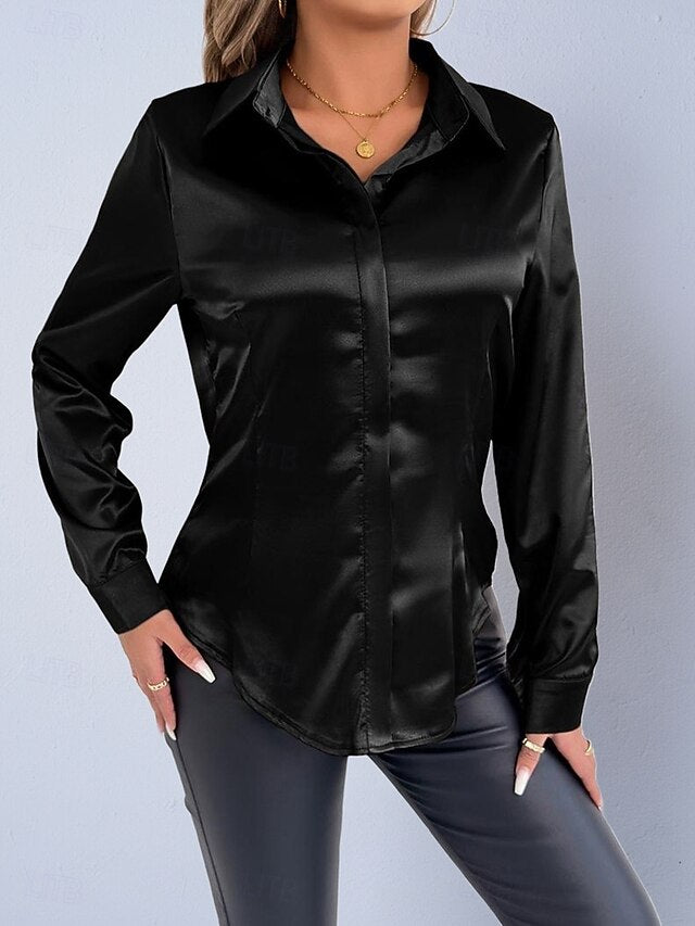 Women's Shirt Satin Shirt Casual Shirt Blouse Buttons Plain