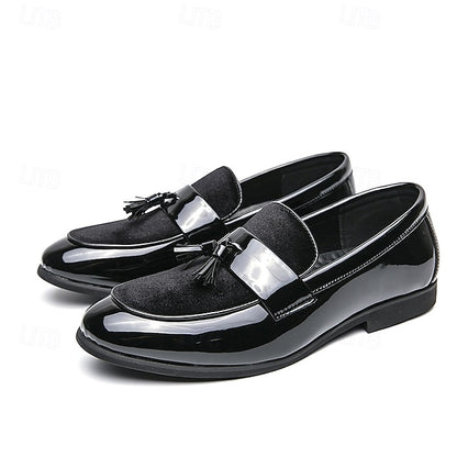 Black Tassel Leather Faux Men's Patent – Loafers Velvet