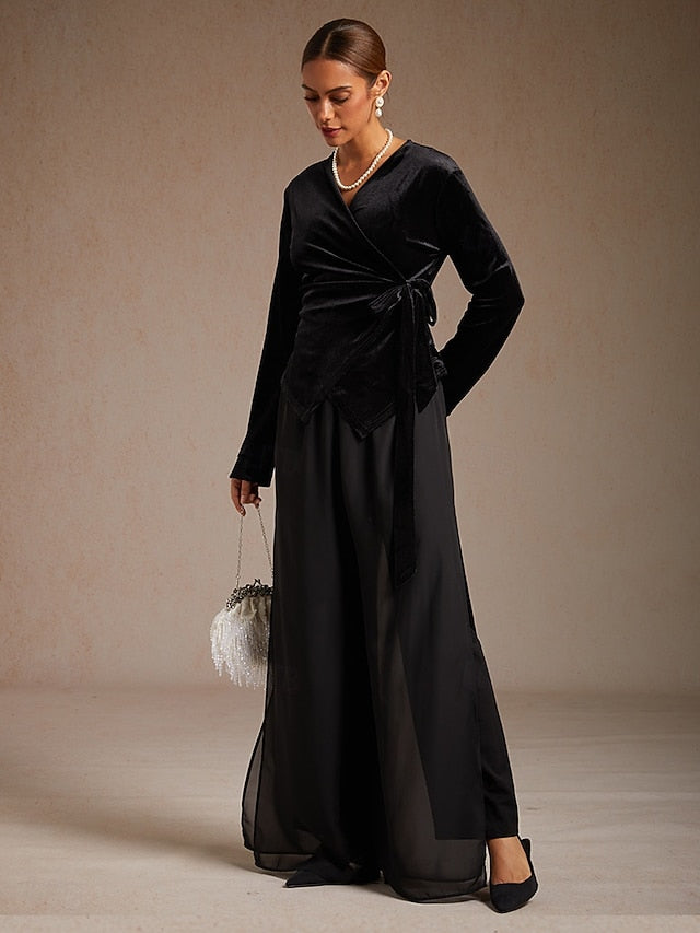 Women's Velvet Wrap Tops Dressy Tops Tie Front Solid Color