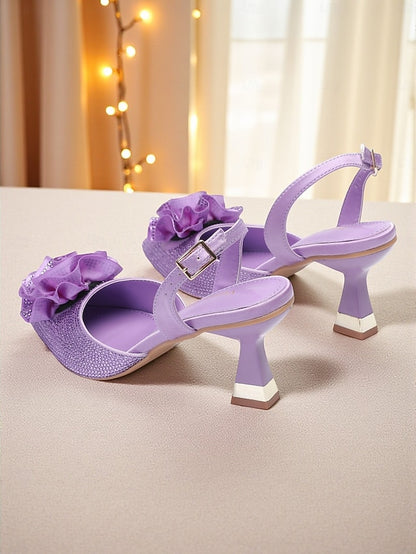 Floral Heels Purple with Women's Rhinestone Slingback