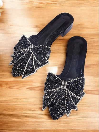 and for Flat Black Perfect – Rhinestone-Bow Parties Mules