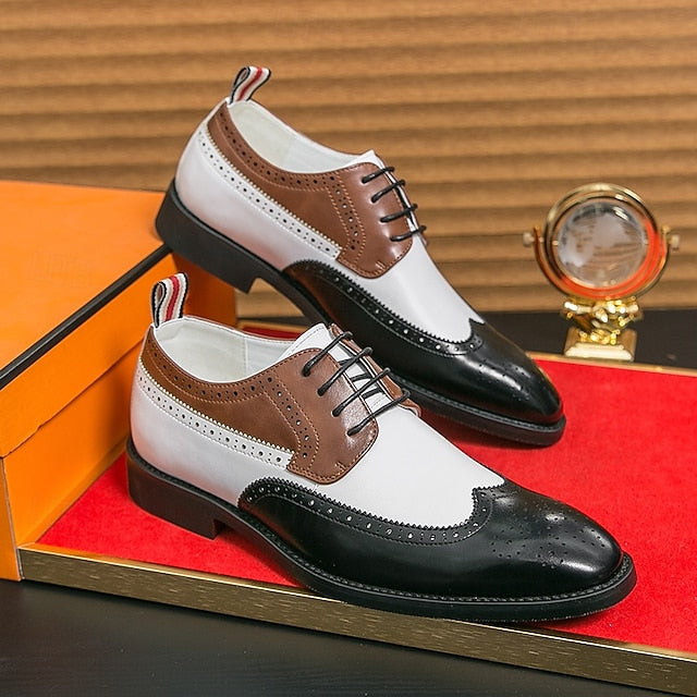 and Men's White Oxford Wingtip Shoes with Brown