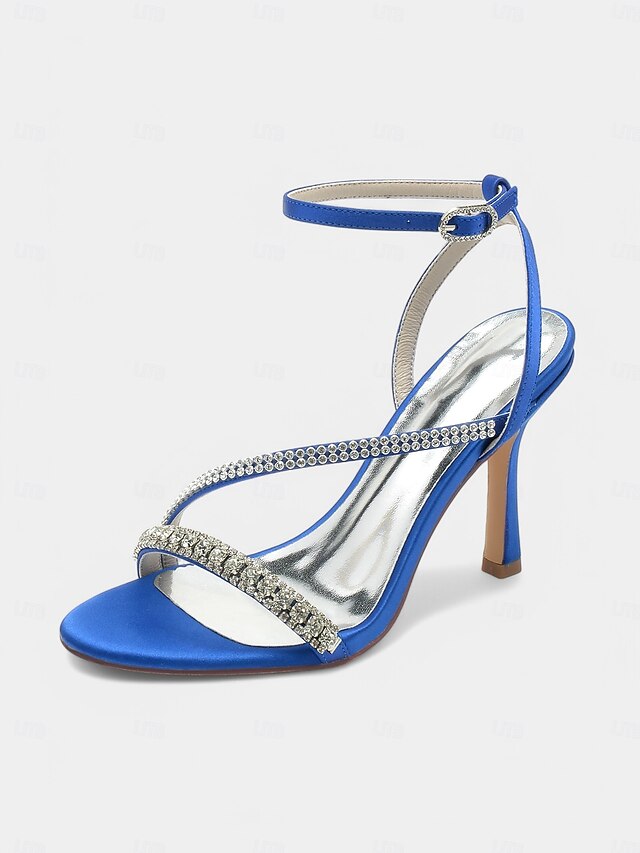 Champagne Rhinestone Satin Heels Sophisticated Strappy –