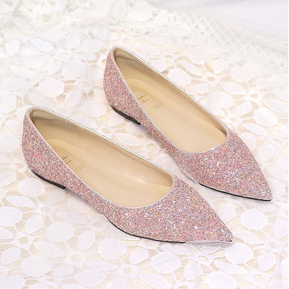 Shoes Pink – Glitter Flat Pointed Toe Comfortable Women's