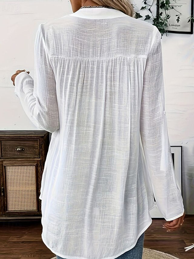 Women's Shirt Lace Solid Color Elegant Stylish Basic Long
