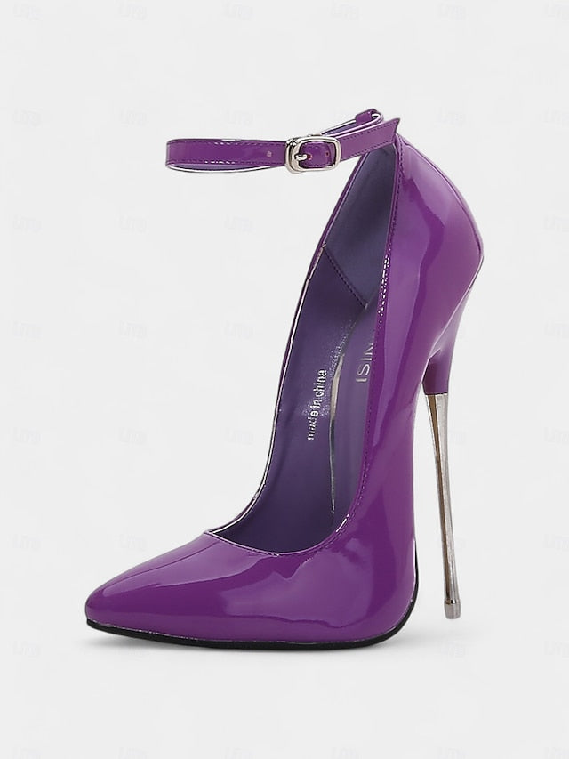 Patent Leather Women's with Heels Strap Ankle Stiletto Red