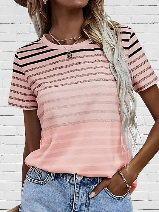 Women's T Shirt Casual Striped Print Short Sleeve Regular