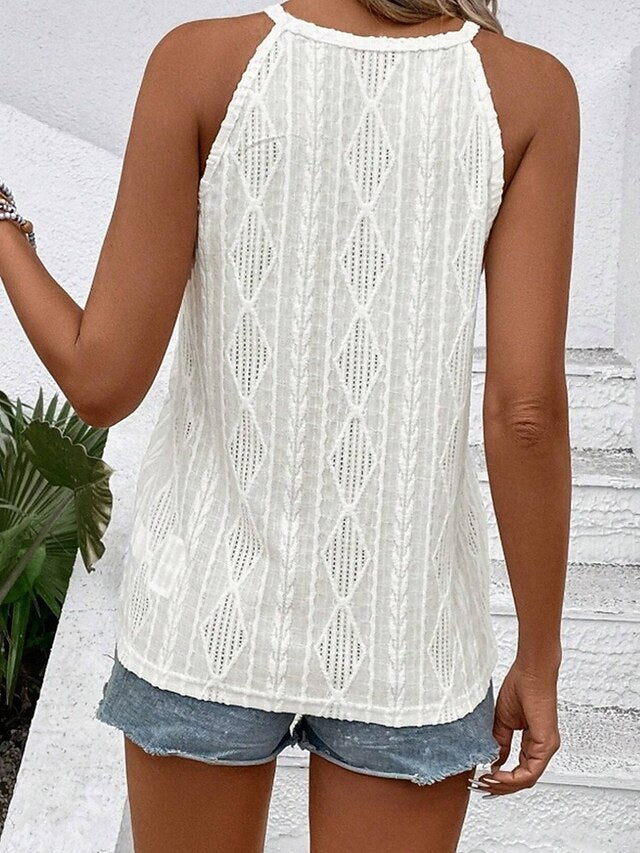 Stylish Plain top Women's Daily Out Hollow Eyelet Blouse