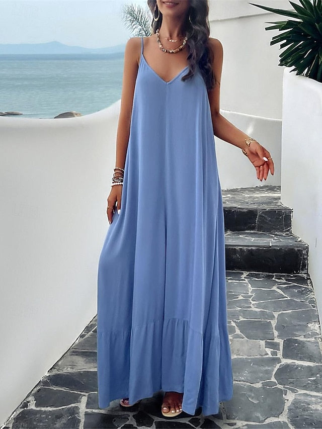 Women's Casual Dress Long Dress Maxi Dress Backless Pocket