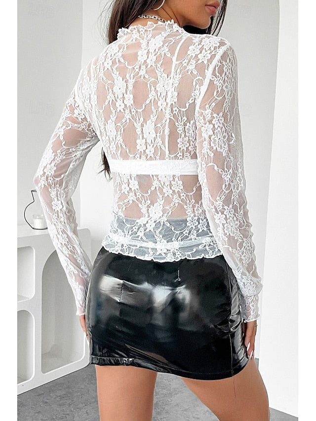 Women's Lace Shirt Blouse Lace Plain Stylish Modern Long