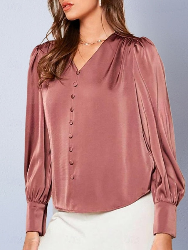 Women's Shirt Satin Shirt Button Down Shirt Casual Shirt