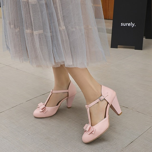 Mint Retro – Bow with 1950s T-Strap Vintage Chunky Green Heels