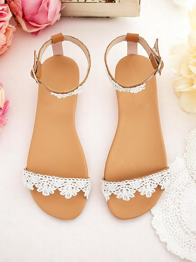 Strap Women's with Sandals White Ankle Floral Lace