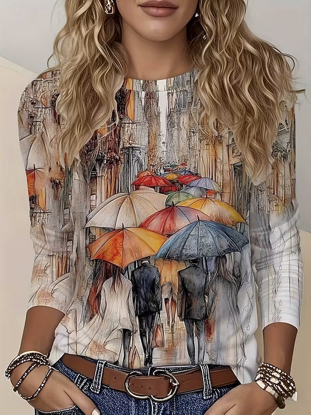 Women's T Shirt Print Ombre Graphic Scenery Vintage Stylish