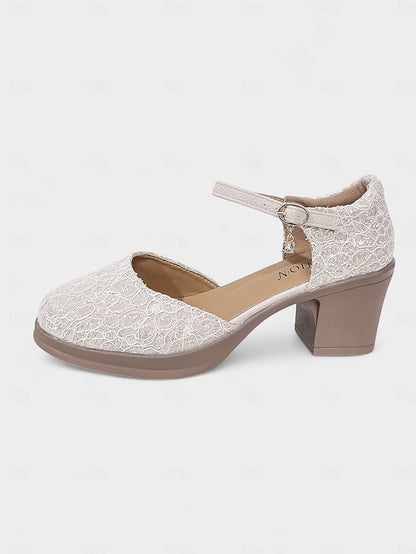 Heel Shoes Lace Chunky Mary Comfortable Low - Jane Women's