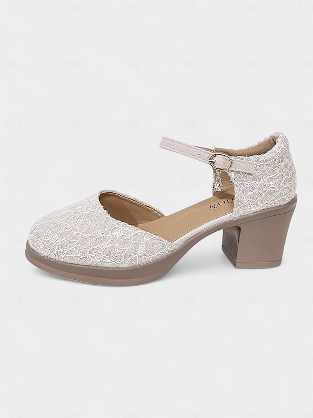 Shoes Mary Comfortable Jane Chunky Women's - Heel Lace Low