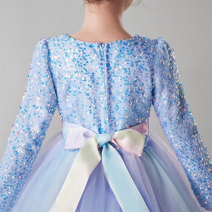 Solid Flower Girls' Color Dress Girl Long Kids Party