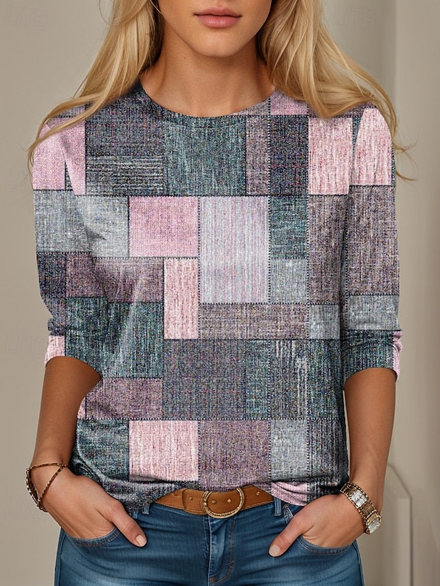 Women's T shirt Crew Neck Long Sleeve Tunic Floral