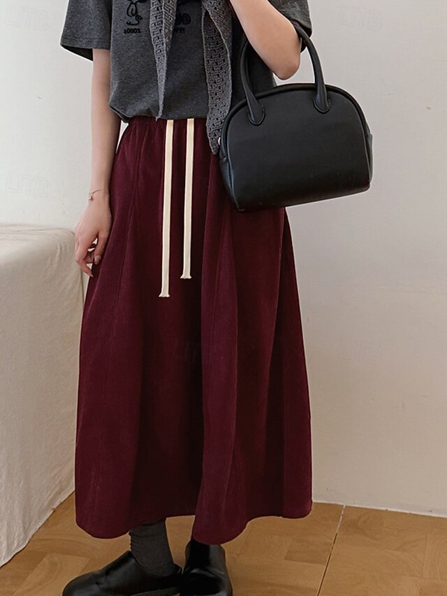 Women's Casual Maxi High Waist Skirts Plain Drawstring