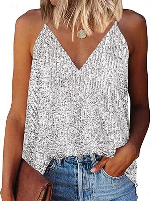 Women's Camisole Tank Top Sequins Solid Color Stylish