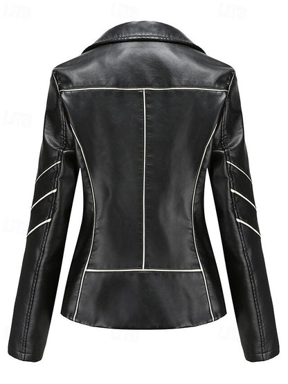 Faux Comfortable Leather Pocket Zipper Jacket Women's