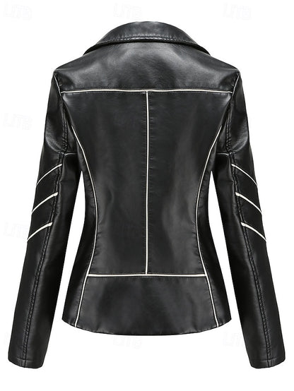 Faux Jacket Leather Pocket Zipper Women's Comfortable