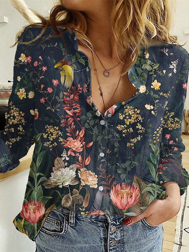 Women's Shirt Button Down Tunic Shirt Collar Long Sleeve