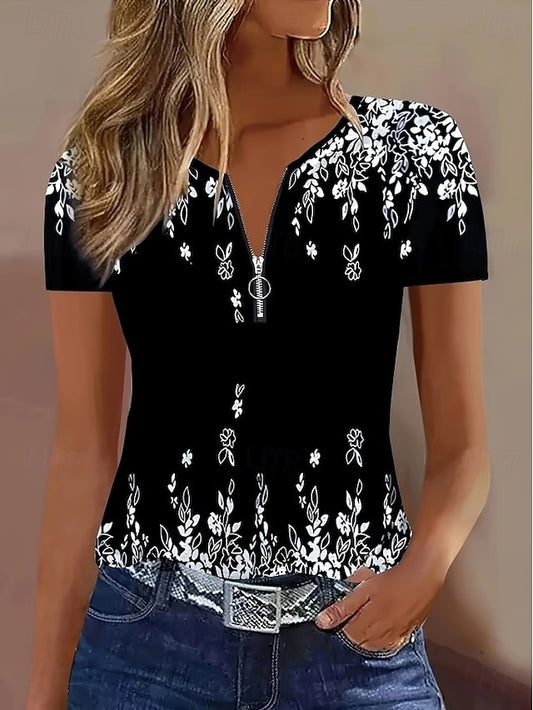 Easter Women's T Shirt Quarter Zip Floral Graphic Plants