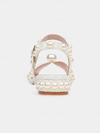 Low White Heel – Pearl-Embellished Sandals Women's