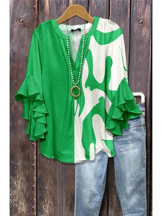 Women's Blouse V Neck Floral Graphic Geometric Bohemia