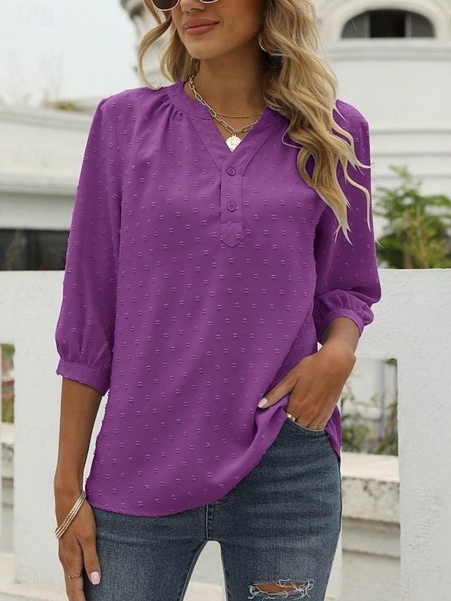 Women's Blouse Buttons Solid Color Elegant Stylish Casual