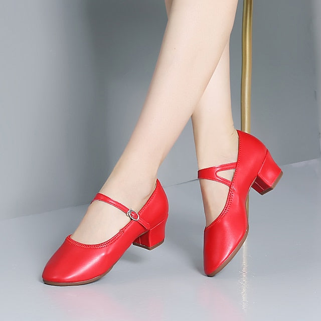 Women's Heel Low Dance with Buckle Gold Shoes Mary Jane