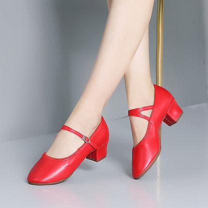 Women's Heel Low Dance with Buckle Gold Shoes Mary Jane