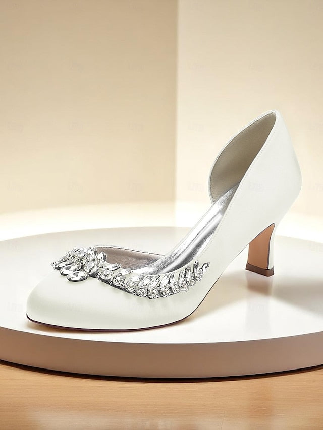 Silver Toe Satin Kitten Heels Low Round Heel Women's -