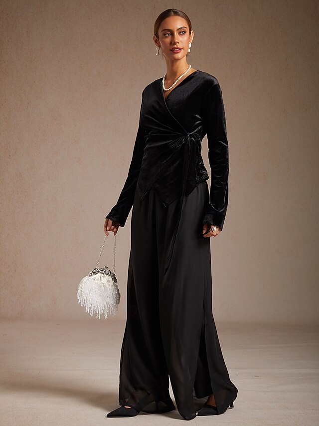 Women's Velvet Wrap Tops Dressy Tops Tie Front Solid Color