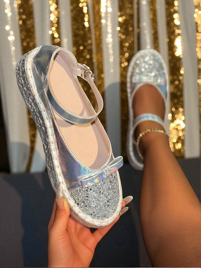 Mary Platform Shoes Glitter Holographic Women's Jane