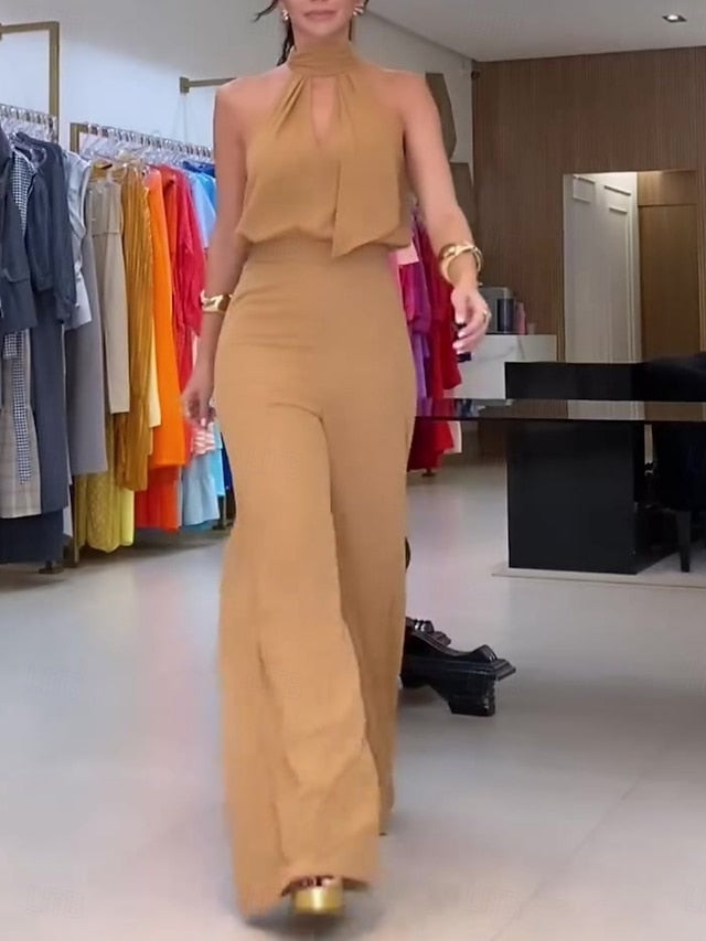 Women's Tank Top Vest Wide Leg Pants Sleeveless Halter Neck