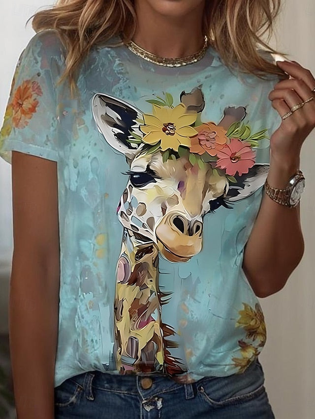 Women's T Shirt Graphic Animal Giraffe Vintage Stylish