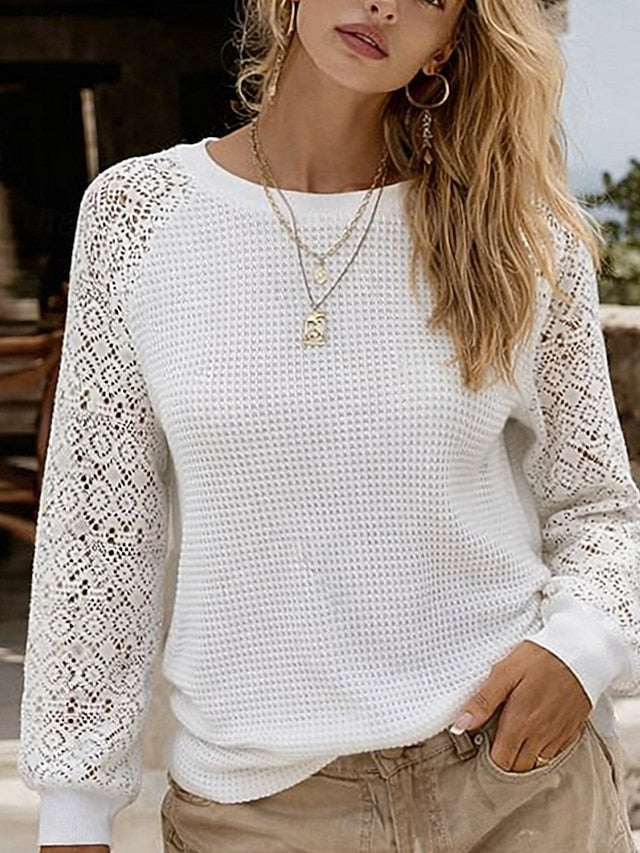 Women's Blouse Lace Solid Color Elegant Daily Stylish Long