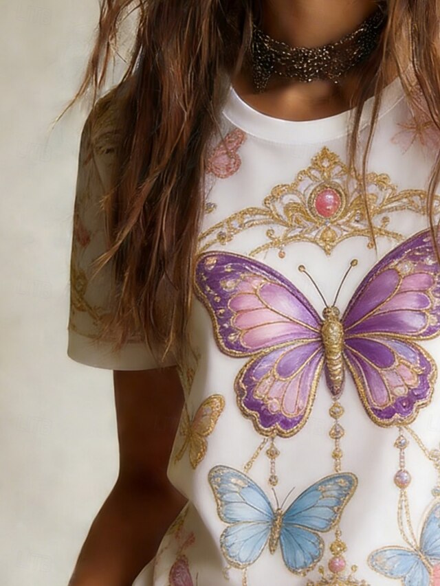 Women's T Shirt Tee Top Print Graphic Butterfly Stylish