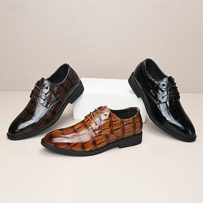 Brown Men's Crocodile-Pattern Leather Shoes