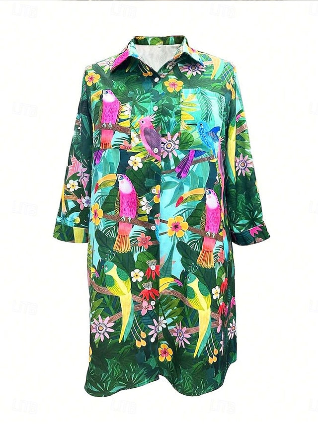 Women's Mini Dress Shirt Dress Hawaiian Shirts  Flowy