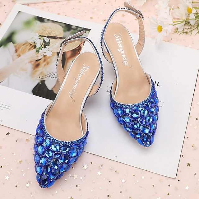 Women's Heels Slingback Pointed-Toe Rhinestone Crystal High