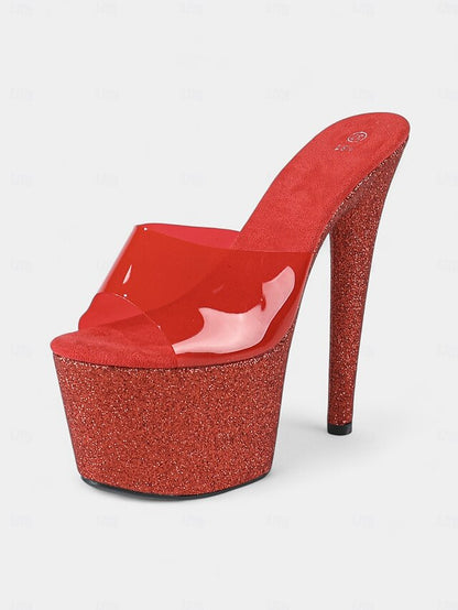 Heels Stiletto Glitter Platform Women's Red