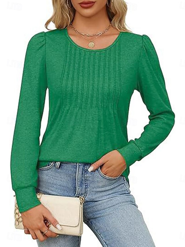 Women's Shirt Blouse Ruched Solid Color Basic Casual Long