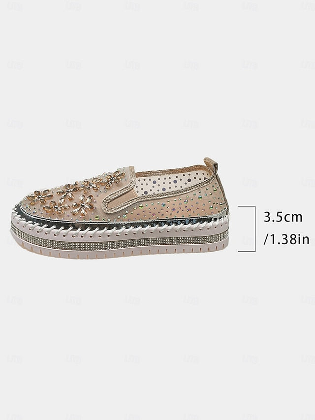 Embellished Sneakers Slip-On with Women's Mesh Rhinestone